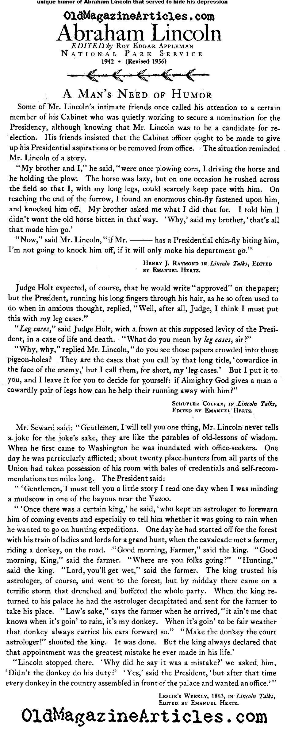 The Depression and Humor of President Lincoln (National Park Service, 1956)